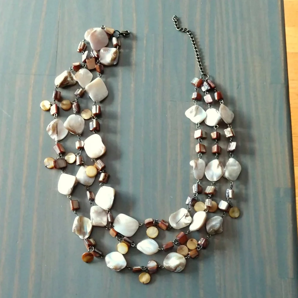 3 strand layered natural shell necklace
